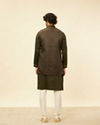 alt message - Manyavar Men Olive Green Bel Buti Patterned Kurta Jacket Set image number 4